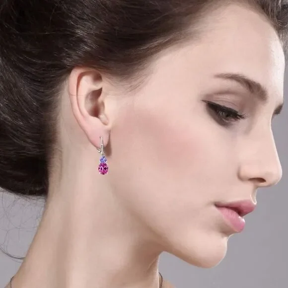 925 Sterling Silver with 7.30 Cttw Pink Sapphire and Tanzanite Drop Earrings